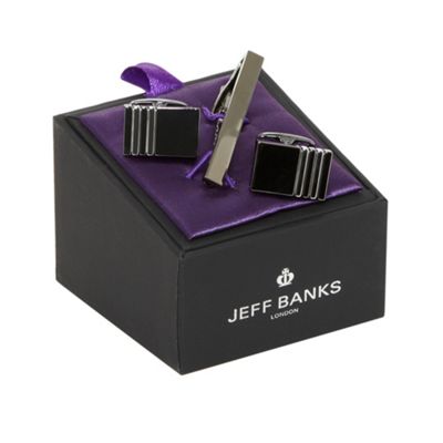 Jeff Banks Gunmetal tie pin and striped cufflinks in a gift box